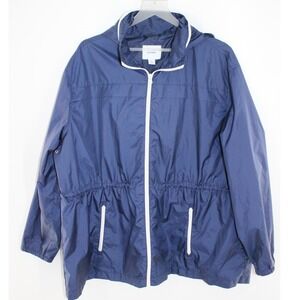 Old Navy Windbreaker Jacket Hooded Cinched Waist XXL Navy Blue